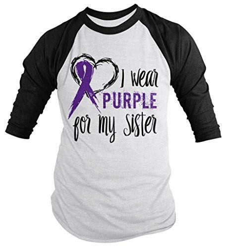Shirts By Sarah Men's Purple Ribbon Shirt Wear For Sister 3/4 Sleeve Raglan Awareness Shirts-Shirts By Sarah