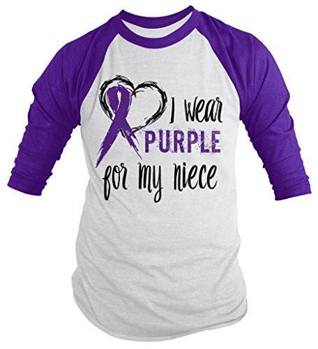 Shirts By Sarah Men's Purple Ribbon Shirt Wear For Niece 3/4 Sleeve Raglan Awareness Shirts-Shirts By Sarah