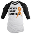 Shirts By Sarah Men's Never Stop Smyelin Multiple Sclerosis Awareness Shirts 3/4 Raglan