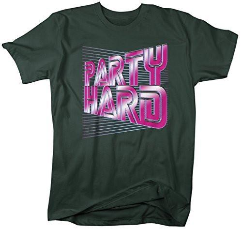 Shirts By Sarah Men's Retro Party Hard 80's Style T-Shirt Partying Shirts-Shirts By Sarah
