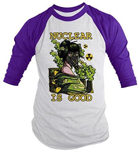 Shirts By Sarah Men's Ironic Nuclear Is Good 3/4 Sleeve Environmental Hipster Shirt-Shirts By Sarah