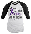 Shirts By Sarah Men's Purple Ribbon Shirt Wear For Brother 3/4 Sleeve Raglan Awareness Shirts