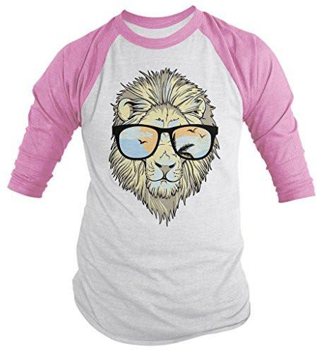 Shirts By Sarah Men's Hipster Lion 3/4 Sleeve T-Shirt Big Cat Shirts Summer Raglan Shirts-Shirts By Sarah