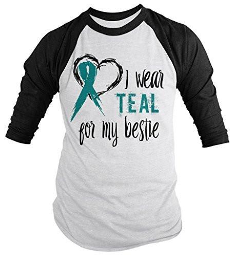 Shirts By Sarah Men's Wear Teal For Bestie 3/4 Sleeve Cancer Anxiety Awareness Ribbon Shirt-Shirts By Sarah