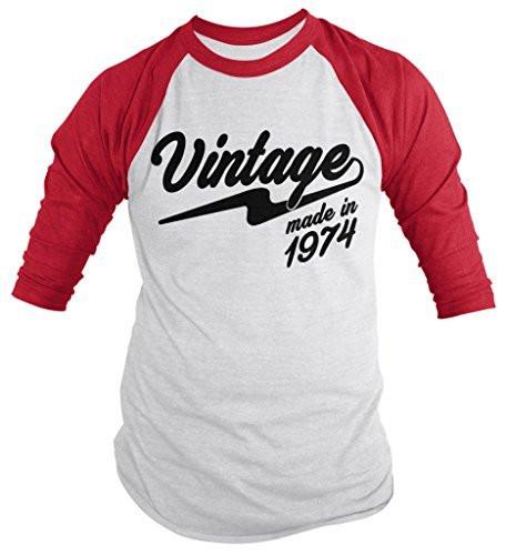 Shirts By Sarah Men's Vintage Made In 1974 Birthday Raglan Retro 3/4 Sleeve Shirts-Shirts By Sarah