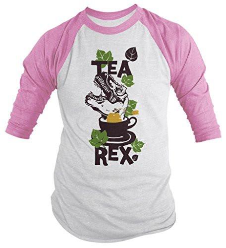 Shirts By Sarah Men's Funny Tea Rex Hipster Shirt Funny 3/4 Sleeve Raglan Shirts-Shirts By Sarah