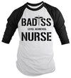 Shirts By Sarah Men's Funny Nurse Tee Bad*ss Level Achieved Hilarious 3/4 Sleeve Raglan Shirt