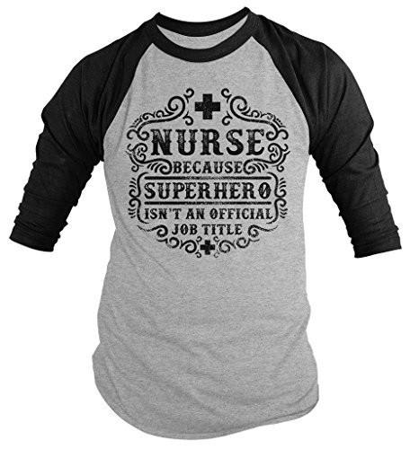Shirts By Sarah Nurse Superhero Isn't A Job Title Nursing 3/4 Sleeve Raglan Shirt-Shirts By Sarah