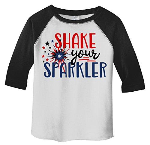 Boy's Patriotic 4th July T-Shirt Shake Your Sparkler Cute 3/4 Sleeve Raglan-Shirts By Sarah