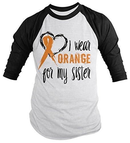 Shirts By Sarah Men's Wear Orange For Sister 3/4 Sleeve MS Leukemia RSD Awareness Shirt-Shirts By Sarah