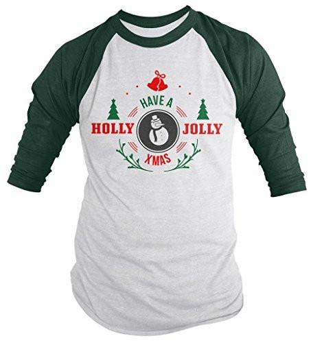 Shirts By Sarah Men's Christmas Shirt Have Holly Jolly Xmas 3/4 Sleeve Raglan Shirts-Shirts By Sarah