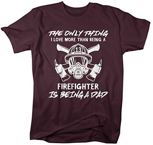 Shirts By Sarah Men's Firefighter T-Shirt Love Being A Dad Fireman Shirt-Shirts By Sarah