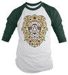 Shirts By Sarah Men's Lion Sugar Skull T-Shirt 3/4 Sleeve Hipster Shirts