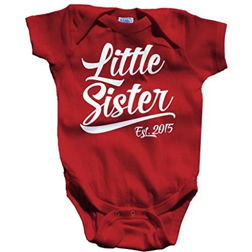 Shirts By Sarah Baby Girl's Little Sister Est. 2015 One Piece Creeper Bodysuit-Shirts By Sarah