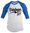 Shirts By Sarah Men's Vintage Made In 1971 Birthday Raglan Retro 3/4 Sleeve Shirts