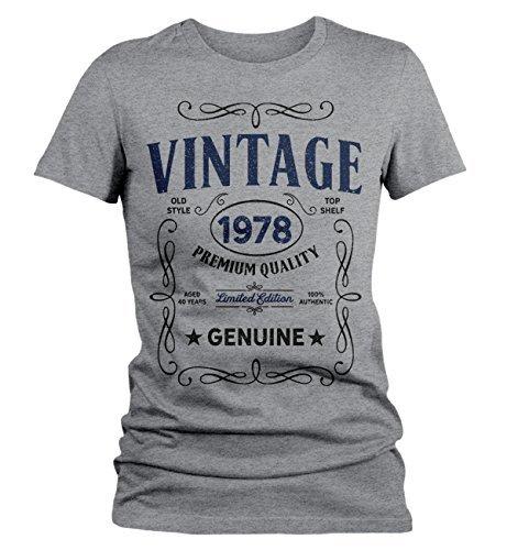 Shirts By Sarah Women's Vintage 1978 40th Birthday T-Shirt Classic Forty Tee Shirt-Shirts By Sarah