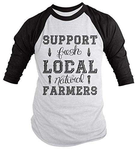 Shirts By Sarah Men's Support Local Farmers 3/4 Sleeve Raglan Shirt Fresh Natural Farming-Shirts By Sarah