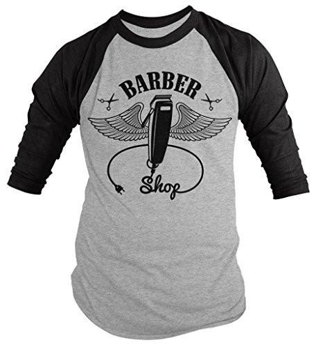 Shirts By Sarah Men's Barber Clippers Wings Clippers 3/4 Sleeve Raglan Shirt For Barbers-Shirts By Sarah
