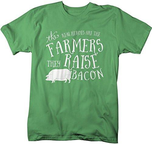 Shirts By Sarah Men's Hilarious Bacon T-Shirt Funny Farmers Real Heroes Tee-Shirts By Sarah