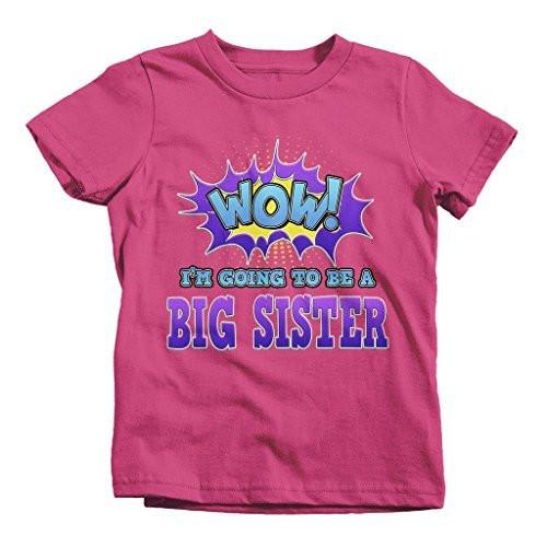 Shirts By Sarah Girl's Wow I'm Going To Be Big Sister T-Shirt New Baby Reveal-Shirts By Sarah