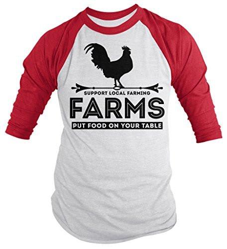 Shirts By Sarah Men's Farming 3/4 Sleeve Raglan T-Shirt Farms Put Food On Table Support-Shirts By Sarah