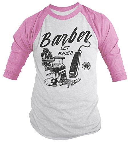 Men's Barber T-Shirt Get Faded Vintage Tee Chair Clippers Barbers 3/4 Sleeve Raglan-Shirts By Sarah