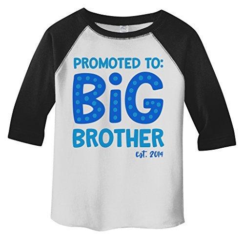 Shirts By Sarah Boy's Toddler Promoted to Big Brother EST. 2019 Baby Reveal T-Shirt Cute Shirt 3/4 Sleeve Raglan-Shirts By Sarah