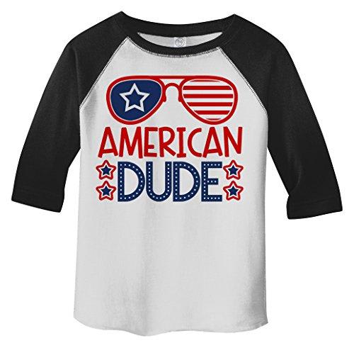 Boy's American Dude 4th July Hipster T-Shirt Glasses Tee 3/4 Sleeve Raglan-Shirts By Sarah