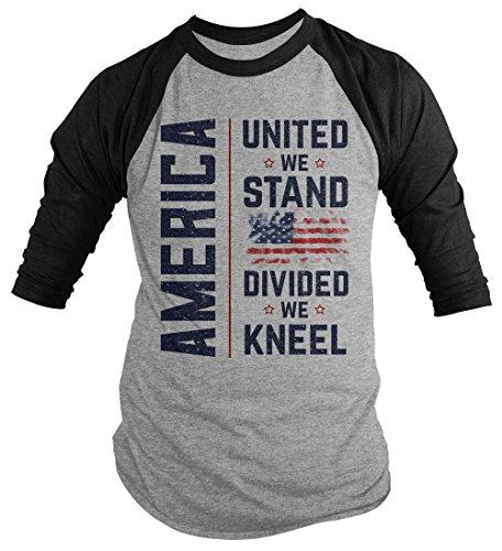 Men's America Kneel T-Shirt United We Stand Divided Shirt Flag Tee Shirt 3/4 Sleeve Raglan-Shirts By Sarah