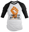 Shirts By Sarah Men's Multiple Sclerosis Awareness Shirt 3/4 Sleeve Fight For Sister Fist Orange Ribbon