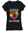 Women's V-Neck Autism T Shirt Piece Of My Heart Shirt Awareness T-Shirt Spectrum Disorder TShirt Autistic ASD Tee Graphic Tee Ladies Woman