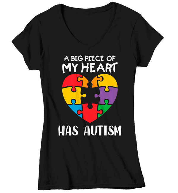 Women's V-Neck Autism T Shirt Piece Of My Heart Shirt Awareness T-Shirt Spectrum Disorder TShirt Autistic ASD Tee Graphic Tee Ladies Woman-Shirts By Sarah