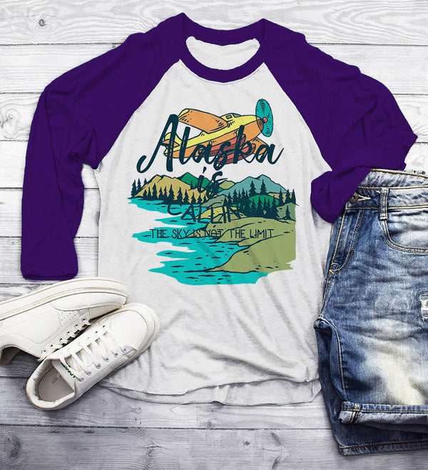Men's Alaska Shirt Vintage Shirts Calling Sky Not Limit Travel Graphic Tee Hipster Shirts 3/4 Sleeve Raglan-Shirts By Sarah