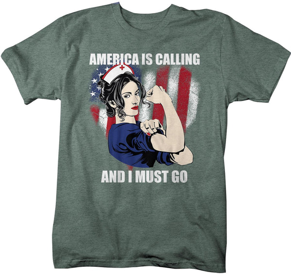 Men's Nurse T Shirt America Is Calling Shirt Nurse Shirt I Must Go Nurse Gift Idea American Flag Shirts Hero Shirt-Shirts By Sarah