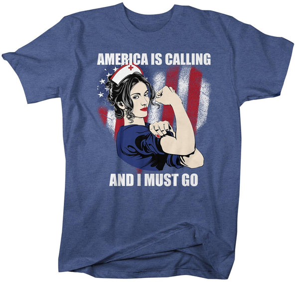 Men's Nurse T Shirt America Is Calling Shirt Nurse Shirt I Must Go Nurse Gift Idea American Flag Shirts Hero Shirt-Shirts By Sarah