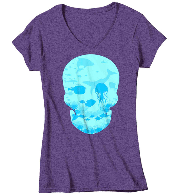 Women's V-Neck Skull Shirt Ocean T Shirt Sea Tee Jellyfish Gift Graphic Tee Streetwear Underwater Water Cool Illustration Ladies Soft Cotton-Shirts By Sarah