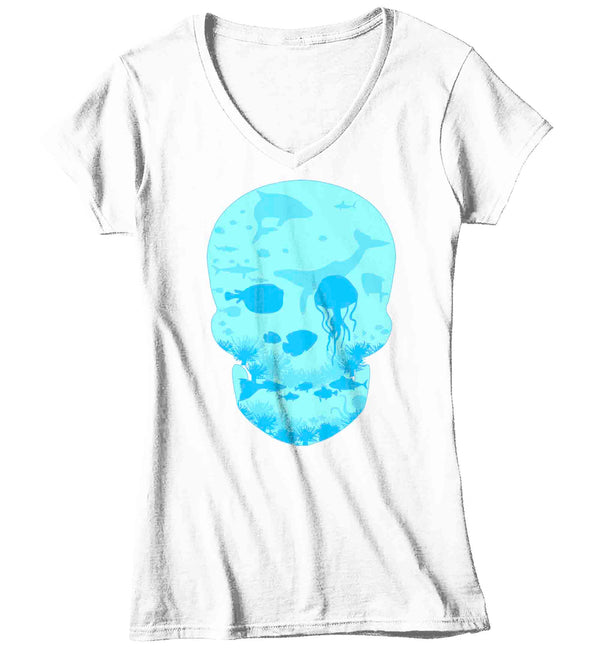 Women's V-Neck Skull Shirt Ocean T Shirt Sea Tee Jellyfish Gift Graphic Tee Streetwear Underwater Water Cool Illustration Ladies Soft Cotton-Shirts By Sarah