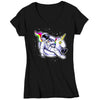 Women's V-Neck Astronaut Shirt Unicorn Floatie T Shirt Floating In Space Shirt Galaxy Float Hipster Geek Graphic Tee Streetwear Ladies V-Neck