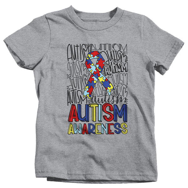Kids Autism T Shirt Autism Typography Shirt Puzzle Ribbon Shirts Autism Support Tee Cute Autism Shirt-Shirts By Sarah