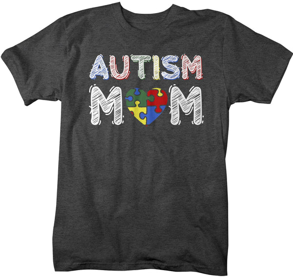 Men's Autism Mom Shirt Puzzle Heart Autism Shirts Awareness Tee Moms Mother Heart Support Tee-Shirts By Sarah