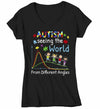 Women's V-Neck Autism T Shirt Seeing World Different Angles Shirt Autism Awareness Shirt Cute Autism Tee