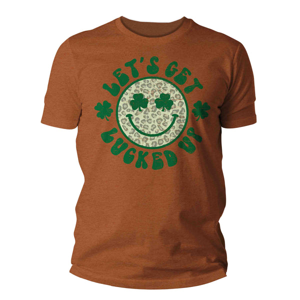 Men's Funny St. Patrick's Day Shirt Let's Get Lucked Up Clover Lucky Patty's Irish Retro Smiley Face Luck Ireland Unisex Man-Shirts By Sarah