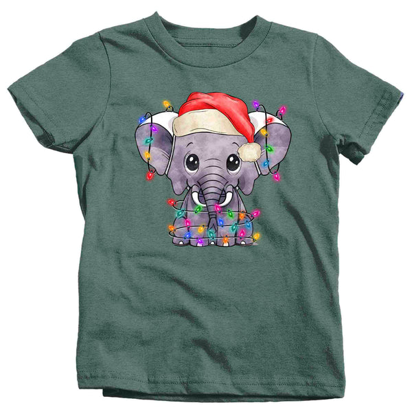Kids Christmas Shirt Baby Elephant XMas Lights T Shirt Cute Tee Tree Lights Santa Hat Pachyderm Holiday Funny Graphic Tshirt Unisex Youth-Shirts By Sarah