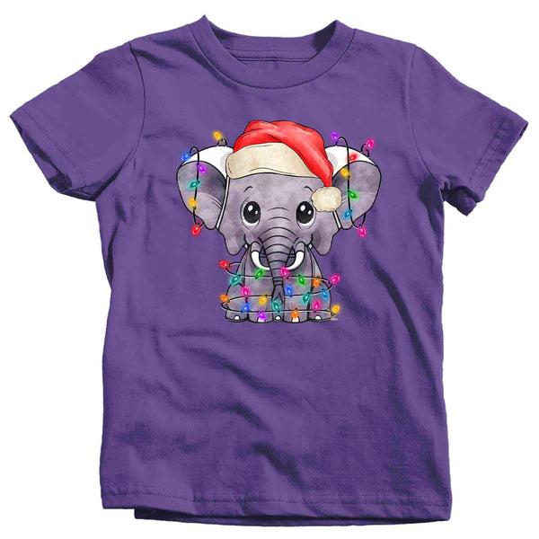 Kids Christmas Shirt Baby Elephant XMas Lights T Shirt Cute Tee Tree Lights Santa Hat Pachyderm Holiday Funny Graphic Tshirt Unisex Youth-Shirts By Sarah