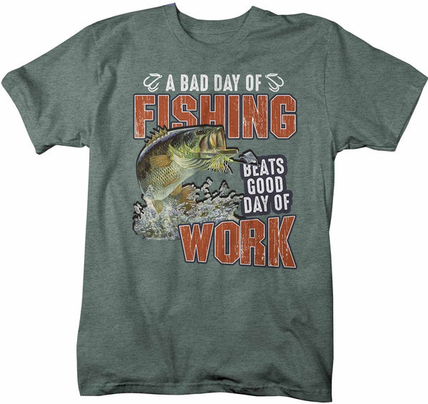 Men's Funny Fishing T Shirt Bad Day Fishing Shirt Beats Good Day Work Shirt Fisherman Shirt Fishing Gift-Shirts By Sarah