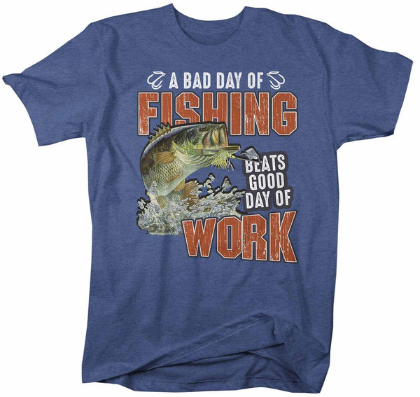 Men's Funny Fishing T Shirt Bad Day Fishing Shirt Beats Good Day Work Shirt Fisherman Shirt Fishing Gift-Shirts By Sarah