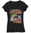 Women's V-Neck Funny Fishing T Shirt Bad Day Fishing Shirt Beats Good Day Work Shirt Fisherman Shirt Fishing Gift