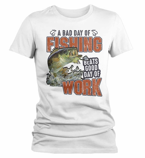 Women's Funny Fishing T Shirt Bad Day Fishing Shirt Beats Good Day Work Shirt Fisherman Shirt Fishing Gift-Shirts By Sarah