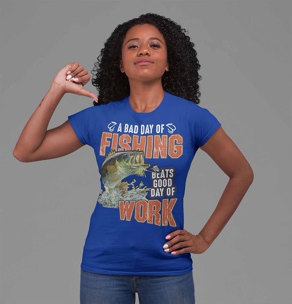 Women's Funny Fishing T Shirt Bad Day Fishing Shirt Beats Good Day Work Shirt Fisherman Shirt Fishing Gift-Shirts By Sarah