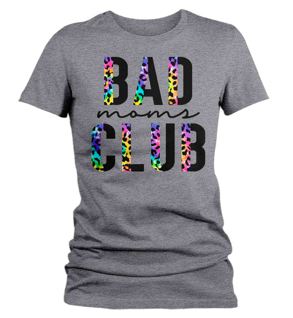 Women's Funny Mom Shirt Bad Moms Club T Shirt Streetwear Tee Rainbow Leopard TShirt Mother's Day Mama Ladies V-Neck Soft Tee-Shirts By Sarah